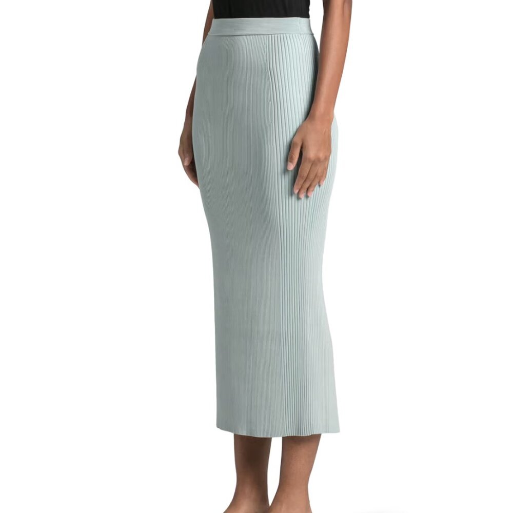Jonathan Simkhai Brooklyn Knit Midi Skirt In Light Blue Preppy Minimalist